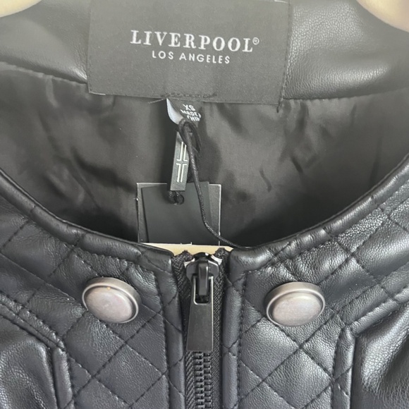 Liverpool Quilted black vegan leather jacket size XS EUC no collar - Picture 5 of 9